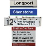 Modern image station signs to include: LONGPORT 46in x 14in, SHENSTONE 49in x 12in, 6 double sided