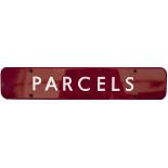 BR(M) FF enamel doorplate PARCELS measuring 18in x 3.5in. In very good condition with a couple of