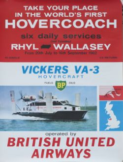 Poster BRITISH UNITED AIRWAYS, WORLDS FIRST HOVERCOACH SERVICE, Rhyl - Wallasey. July - September