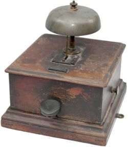 Midland railway mahogany cased block bell with large front tapper, stamped in the case MRCO 1882 and