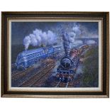 Original oil painting on canvas of LMS Streamline Coronation 6220 and 6201 Princess Elizabeth at