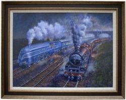 Original oil painting on canvas of LMS Streamline Coronation 6220 and 6201 Princess Elizabeth at