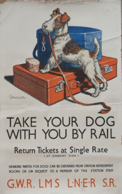 Poster GWR/LMS/LNER/SR WW2 TAKE YOUR DOG WITH YOU BY RAIL by Cambler. Double Royal 25in x 40in.