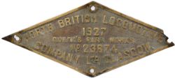 Worksplate diamond shaped brass NORTH BRITISH LOCOMOTIVE COMPANY GLASGOW No 23674 1927. Ex 4F 0-6-