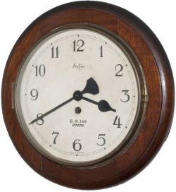 British Railways Midland Region 8in mahogany cased clock with a Bentima going barrel movement with