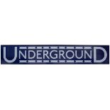 Underground enamel fascia sign UNDERGROUND in the classic Johnston font. Circa 1930's, in very