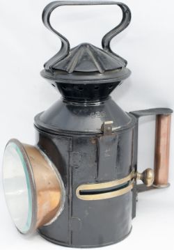 GER 3 aspect sliding knob handlamp stamped GER in reducing cone. Complete with reservoir, burner