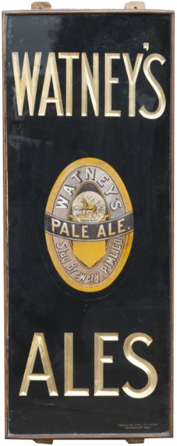 Brewery sign WATNEYS ALES with central motif WATNEYS PALE ALE STAG BREWERY PIMLICO. In original