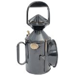 NER 3 aspect handlamp complete with reservoir, burner etc. Stamped NER and with oval brass plate NR.