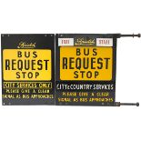 A pair of Bristol BUS REQUEST STOP signs: one CITY SERVICE ONLY and the other CITY & COUNTRY