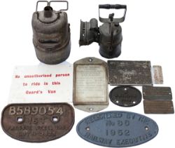 A selection of items to include: LMS carbide lamp, BR signal interior lamp, locomotive cast iron