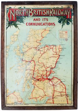 North British Railway tinplate map of the system and connections. Signed NF Jackson General Manager,