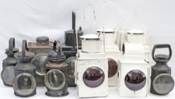 A selection of 10 lamps to include: LSWR handlamp with LBSCR top stamped NEWHAVEN and brass plated