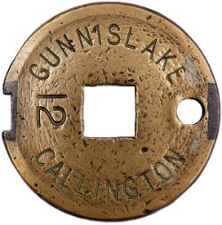 Tyers No9 brass single tablet GUNNISLAKE CALLINGTON 21, from the former Plymouth, Devonport and