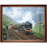 Original oil painting on canvas by MALCOLM ROOT dated 1989 of BR Britannia 4-6-2 No 70054 Dornoch