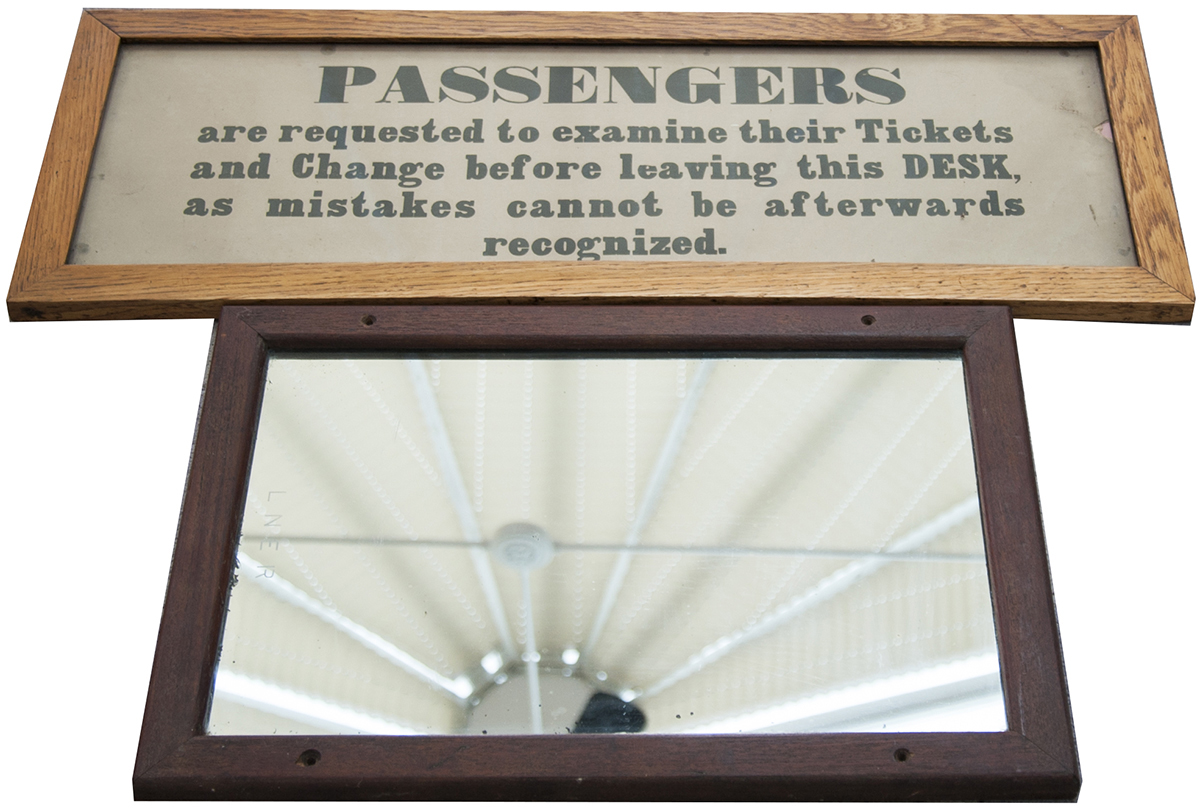 Great Northern railway oak framed notice PASSENGERS ARE REQUESTED TO EXAMINE THEIR TICKETS AND