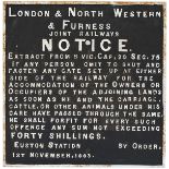 London & North Western & Furness Joint Railway cast iron ACCOMODATION CROSSING sign measuring 18in x
