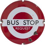 LT circular BUS STOP REQUEST, measures 12.5in diameter and is in good condition with a couple of