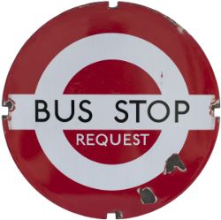 LT circular BUS STOP REQUEST, measures 12.5in diameter and is in good condition with a couple of