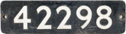 Smokebox numberplate 42298 ex Fairburn 2-6-4T. Built 1947 at Derby, allocated initially to 25F Low