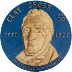 Cast iron commemorative plaque CLAY CROSS CO ESTD 1837 BY GEORGE STEPHENSON. Nicely restored to