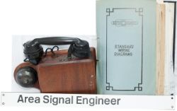 Signal box telephone in a mahogany case, together with an official British Railways Standard