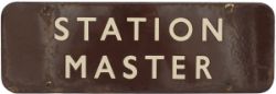 BR(W) FF enamel doorplate STATION MASTER measuring 18in x 6in. In good ex station condition.