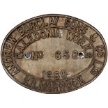 Worksplate oval cast aluminium ANDREW BARCLAY & CO LTD KILMARNOCK LOCO No 658 1980. From 0-6-0