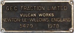 Worksplate rectangular chromed brass GEC TRACTION LIMITED VULCAN WORKS NEWTON-LE-WILLOWS LOCO No