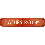 BR(NE) FF enamel doorplate LADIES ROOM measuring 18in x 3.5in. In good condition with one small