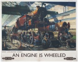 Poster BR AN ENGINE IS WHEELED DERBY LOCOMOTIVE WORKS by Terence Cuneo. Quad Royal 40in x 50in. A