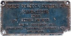 Worksplate BEYER PEACOCK GORTON LTD MANCHESTER 1965 SERIAL NO 8052 POWER EQUIPMENT BY ASSOCIATED