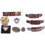 BR Capbadges etc, a selection to include: BR-W gilt fishtail FOREMAN, BR-W chrome BRITISH RAILWAYS