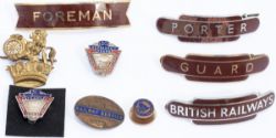 BR Capbadges etc, a selection to include: BR-W gilt fishtail FOREMAN, BR-W chrome BRITISH RAILWAYS