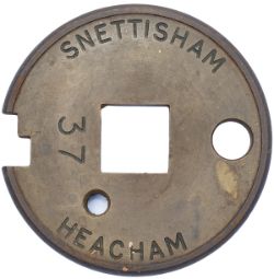 Tyers No 6 brass and steel single line tablet SNETTISHAM 37 HEACHAM. From the former Great Eastern