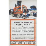 Poster GWR/LMS/LNER/SR WW2 HOUSEHOLD REMOVALS BY ROAD - RAIL CONTAINERS by Frank Newbould. Double