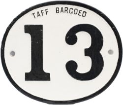 Rhymney Railway cast iron Bridge plate TAFF BARGOED 13. From over bridge 3 miles 54.5 chains from