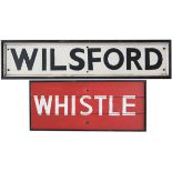 GN signal boxboard WILSFORD, wood with painted letters, measures 56in x 13in. Together with