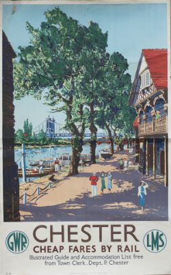 Poster GWR/LMS CHESTER CHEAP FARES BY RAIL by Claude Muncaster. Double Royal 25in x 40in. Printed