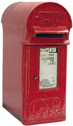 Post Office POST BOX, an original 1930's George V cast iron lamp box type complete with two enamel