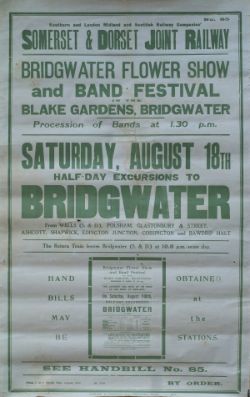 Poster S&DJR BRIDGWATER FLOWER SHOW AND BAND FESTIVAL. Double Royal 25in x 40in, a letterpress