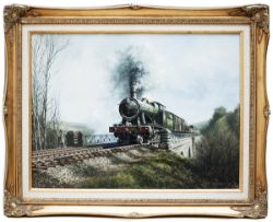 Original oil painting by DON BRECKON dated 1976 of GWR 28xx No 2818 at CLINICK VIADUCT between