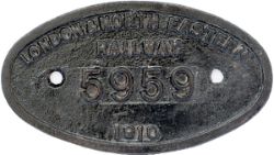 LNER tender plate 5959 of 1910, used with Q4 5959 to 1944 then O4 5407 / 63677 from 1944 to 1962 and