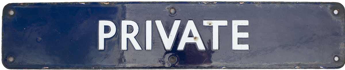 BR(E) enamel doorplate PRIVATE measuring 18in x 3.5in. Good original condition with a couple of