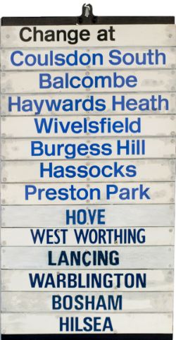 British Railways Southern Region aluminium destination boards from the Brighton station Indicator