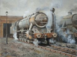 Original oil painting on canvas of WD 90466 on shed at 26C Bolton by Joe Townend GRA. Measures