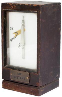 GWR mahogany cased distant signal indicator with brass plate to front UP DISTANT. In ex railway