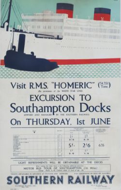 Poster SOUTHERN RAILWAY VISIT RMS HOMERIC by Permission of White Star Line by Horace Taylor.