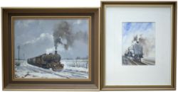 A pair of paintings by PETER ANNABLE GRA, both framed. One is of NER Q6 0-8-0 in the snow hauling