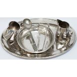 Silverplate items to include: LNER salver 14in long, LNER circular serving dish 7in diameter, LNER